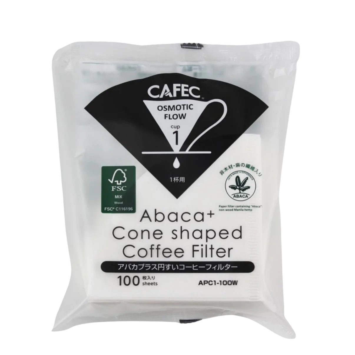 CAFEC Abaca+Cone Shaped Coffee Filter 1 Cup 100pk